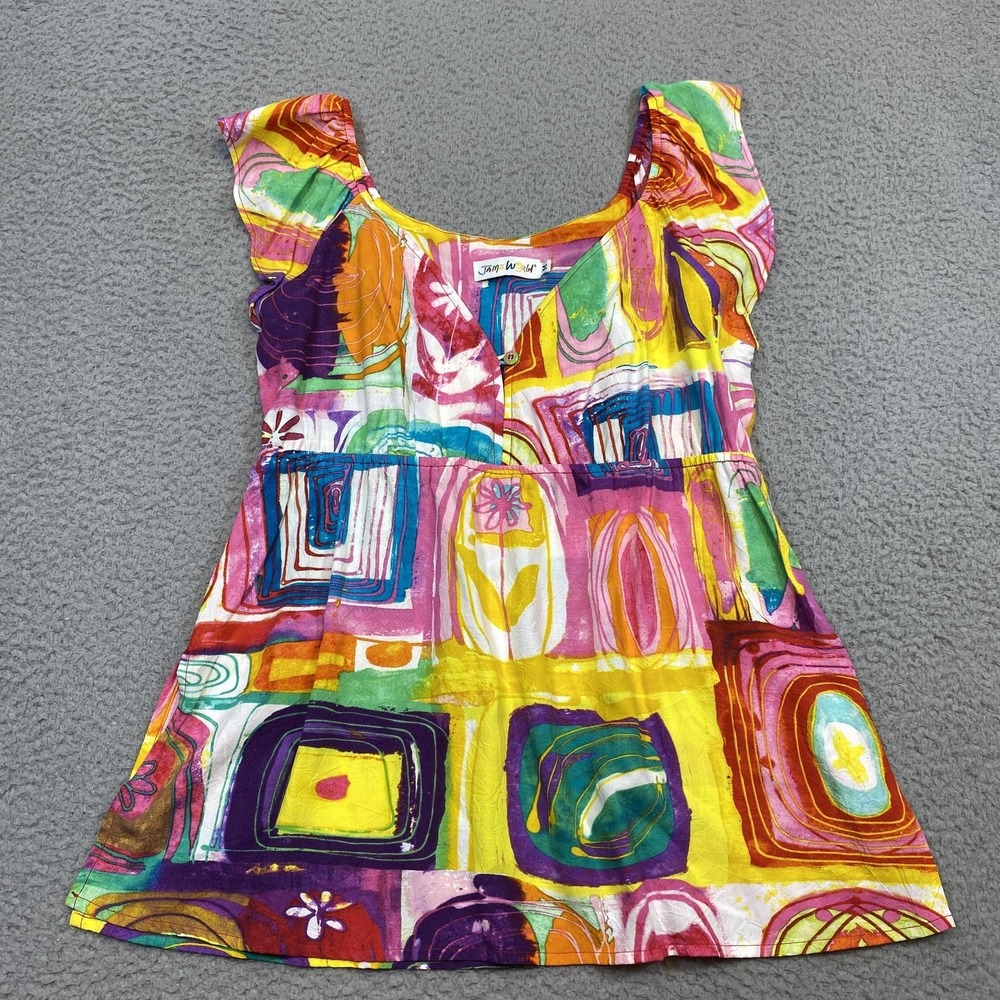 Jams World Top Women's Medium Eye Candy Rayon Floral Geometric Hawaii Made